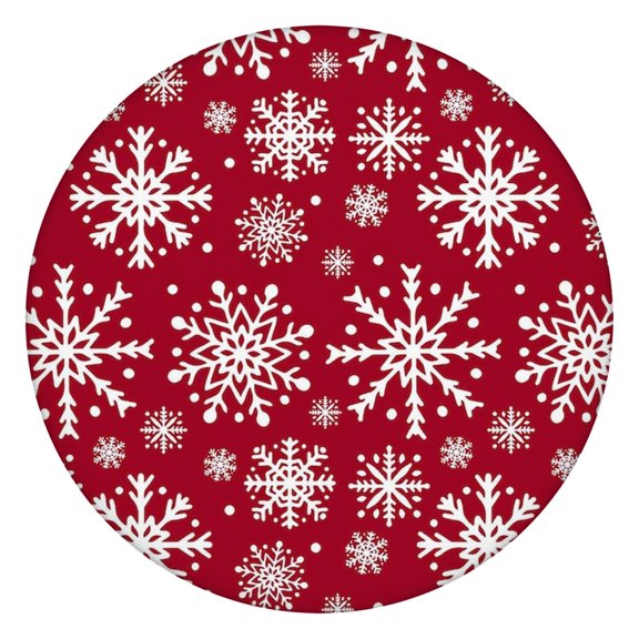 Christmas Dining Round Tablecloth with Stretchable Edge, 44 Inch Circular Fit Decorated with a Jolly Snowflake and Holiday Print