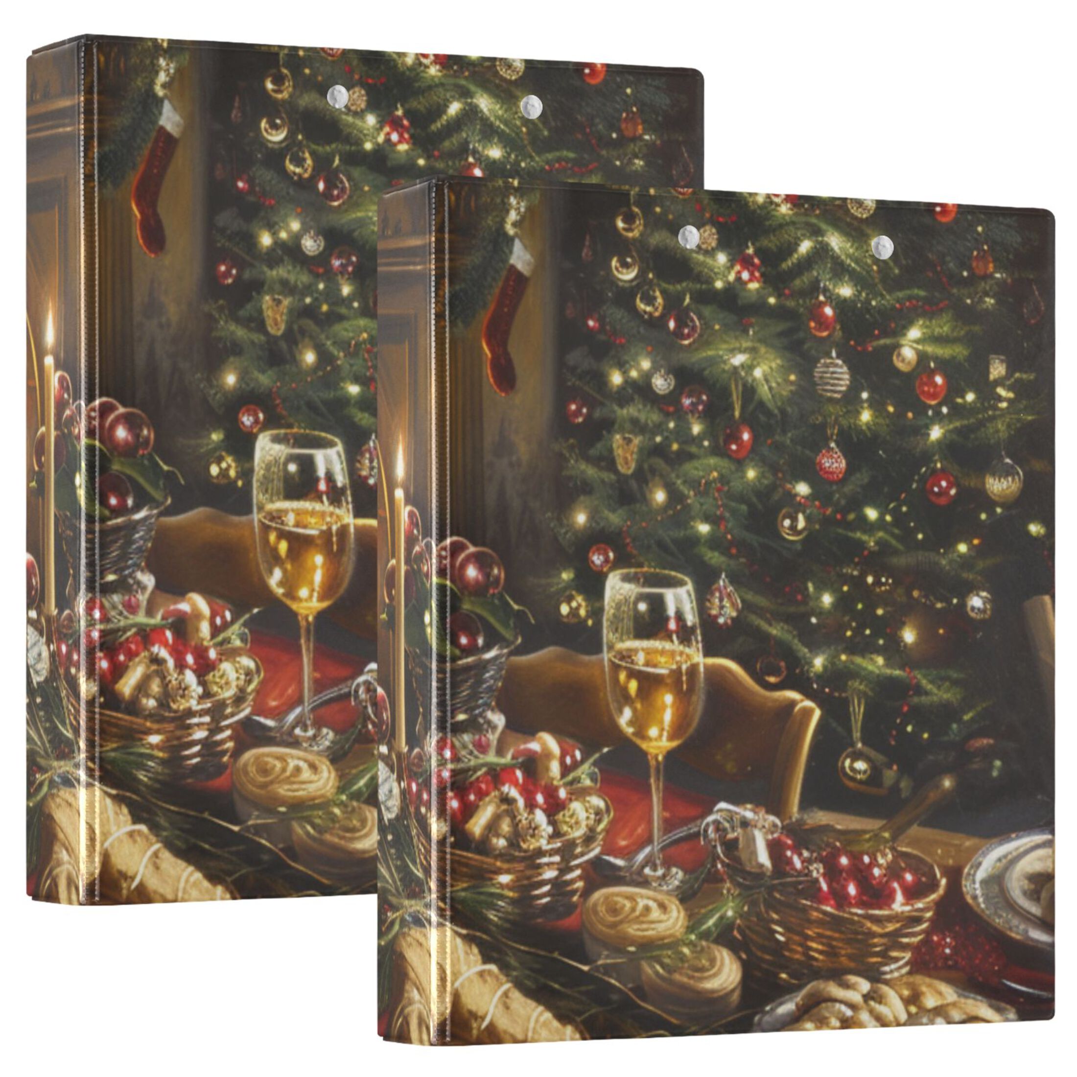 Christmas Dinner 3 Ring Binders 1.5 inch Hardcover File Folders with Interior Pockets A4 Size Organizer for School Office Hospital