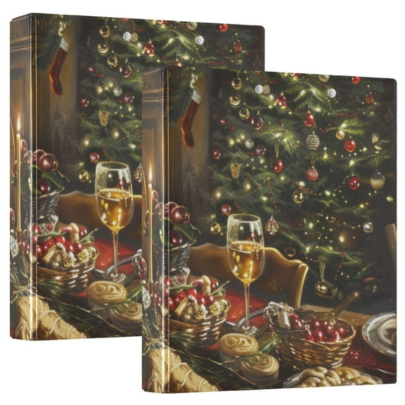 Christmas Dinner 3 Ring Binders 1.5 inch Hardcover File Folders with Interior Pockets A4 Size Organizer for School Office Hospital