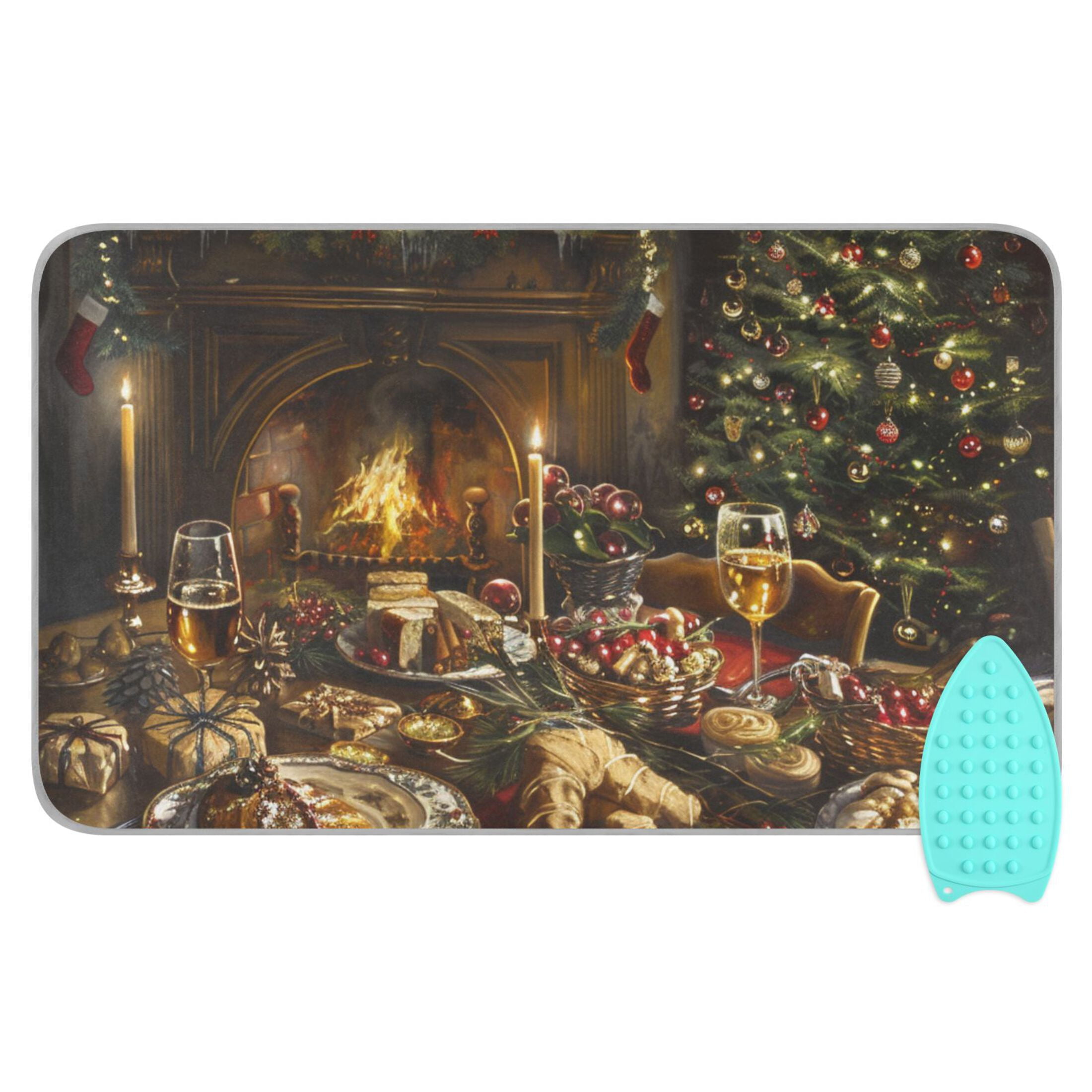 Christmas Dinner Ironing Board Covers Heat Resistant Ironing Pad Mat Portable for Travel Washer Dryer Table