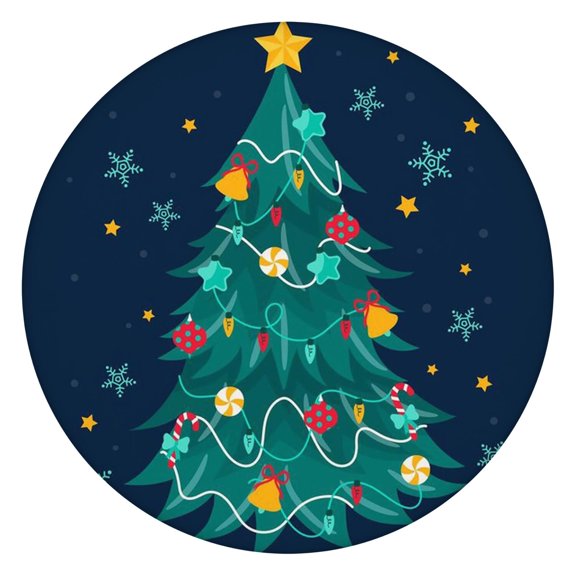 Christmas Dinner Party Essential Round Tablecloth, 52 Inch with Elastic Hem to Stay in Place on Tables During Holiday Festivities