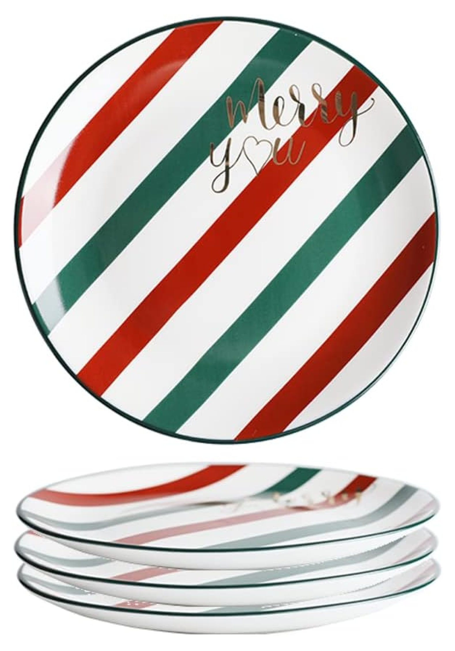 Christmas Dinner Plates Set of 4,Ceramic Party Dessert Luncheon Candy
