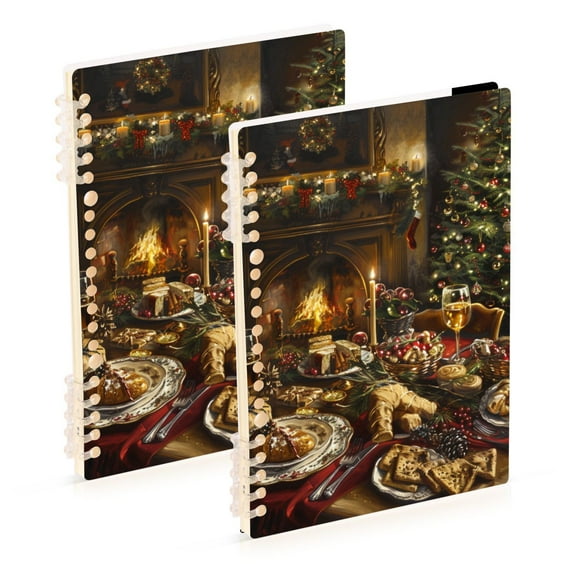 Christmas Dinner Ring Binder Notebook Journey Note Diary College Ruled Spiral Notebook Study Loose Leaf Paper A5 60 Pages