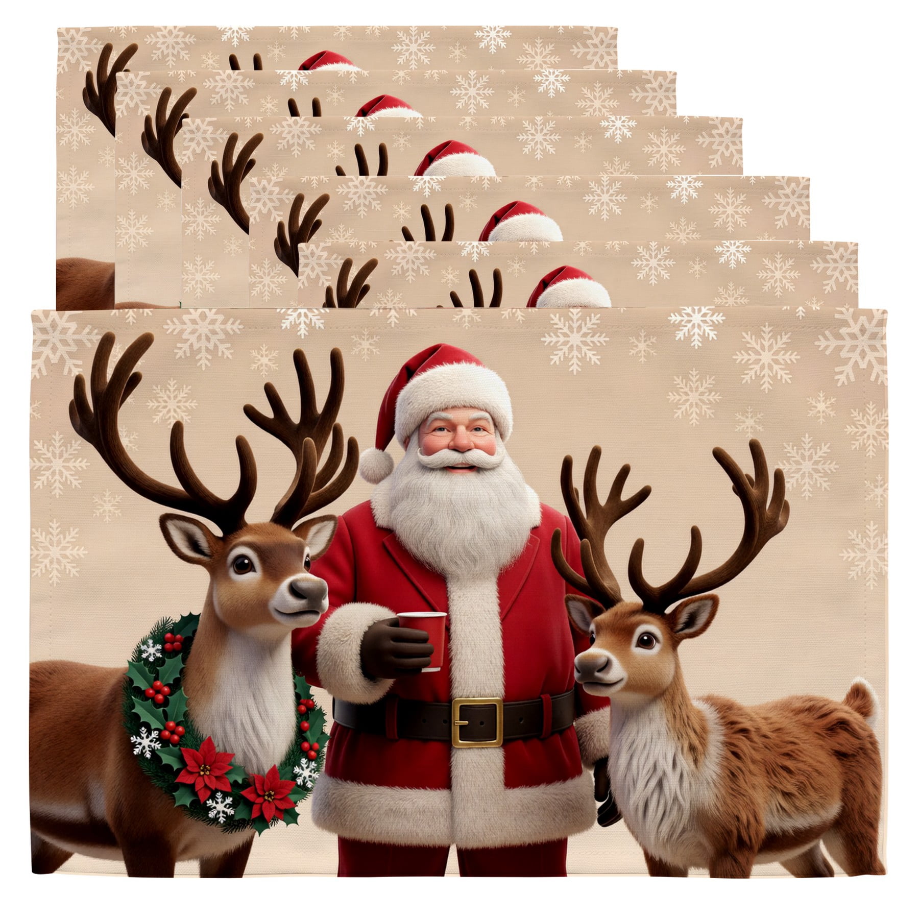 Standing Party Table Christmas Dinner Table Mats a santa claus standing between two reindeer ...