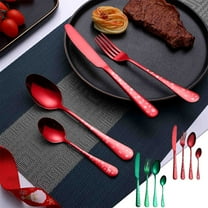 Christmas Dinnerware Set Stainless Steel Knife Fork and Spoon 4-piece Set, Red and Green, Non-fade & Dishwasher Safe for Easy Cleaning, for Holiday Gatherings and Family Meals,Vsgery