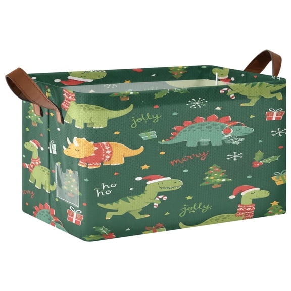 Christmas Dino Fabric Yard Foldable Storage Large Fabric Storage Baskets Organizer Storage Bins with Handles for Shelves