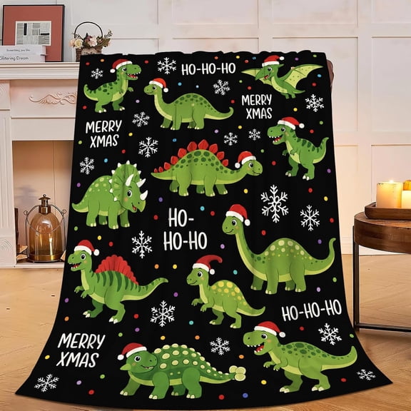 Christmas Dinosaur Fleece Throw Blanket for Kids Boys and Girls