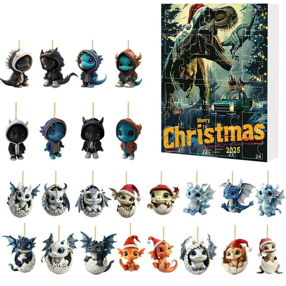 Christmas Dinosaur Ornament Advent Calendar 2025, 24 Days Christmas Hanging Ornament, Unique Figurines Pendant Advent Calendars for Tree Wall Door Decor