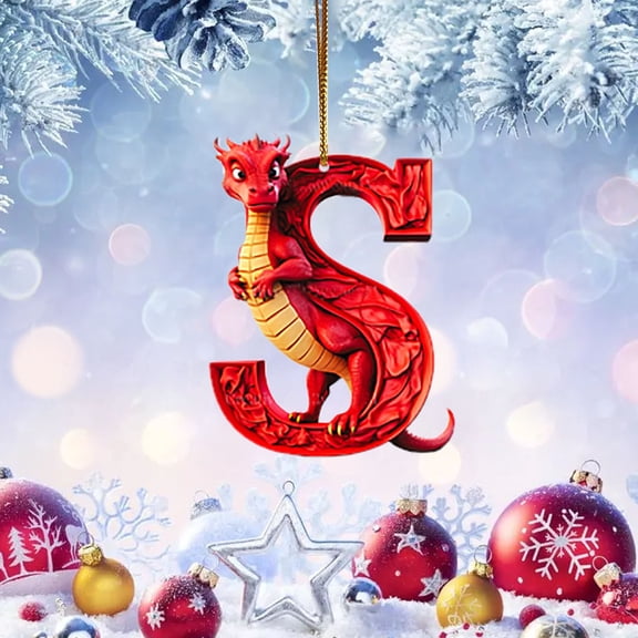 Christmas Dinosaur Ornaments 26 Letter Cartoon Pendant Acrylic Dino Figures Hanging Decor for Christmas Tree Funny Dinosaur Decor for Kids Holiday Gift, 2D