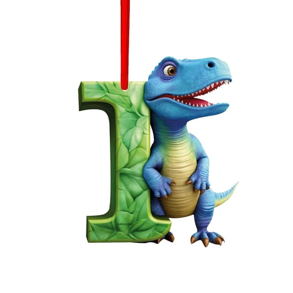 Christmas Dinosaur Ornaments 26 Letter Cartoon Pendant, Acrylic Dino Figures Hanging Gift for Christmas Tree, Funny Dinosaur Decor for Kids, Christmas Dinosaur Cartoon Pendant,Christmas Decor (I)