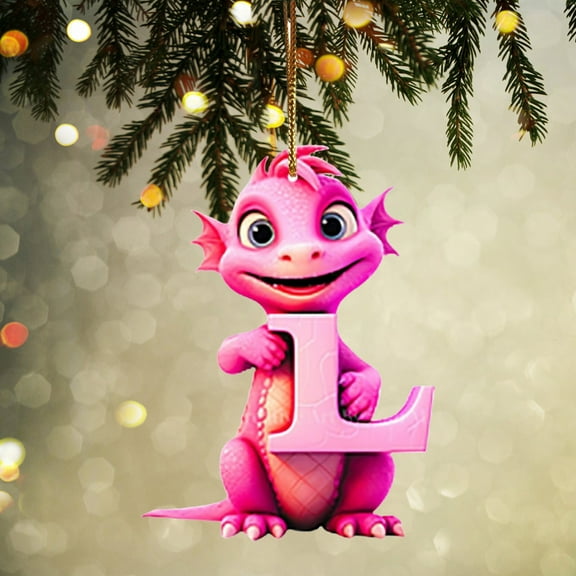 Christmas Dinosaur Ornaments 26 Letter Cartoon Pendant for Kids，Acrylic Dino Figures Hanging Gift for Christmas Tree, Funny Dinosaur Decor for Kids, Christmas Dinosaur Cartoon Pendant