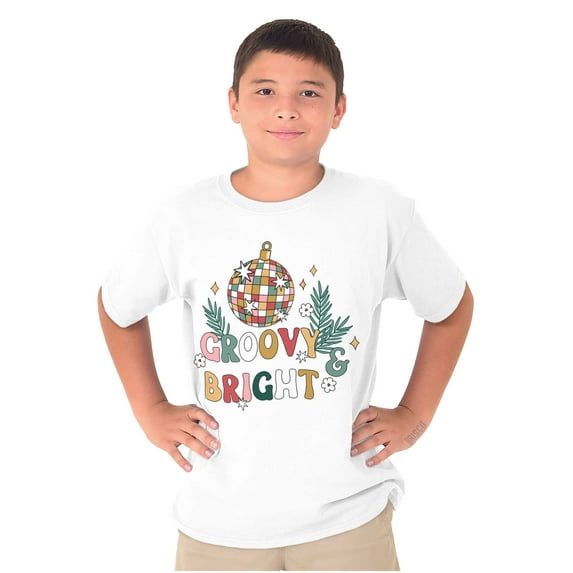 Christmas Disco Ball Groovy Bright Crewneck T Shirts Boy Girl Brisco Brands S