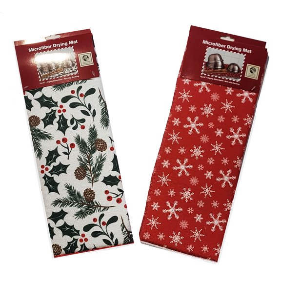 Christmas Dish Drying Kitchen Mat, 2 Piece, Snowflake Pinecone Multi-Color Kane