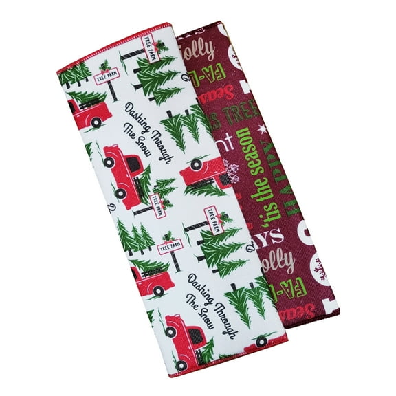 Christmas Dish Drying Kitchen Mat, Set of 2, Holiday Multi-Color Print Kane