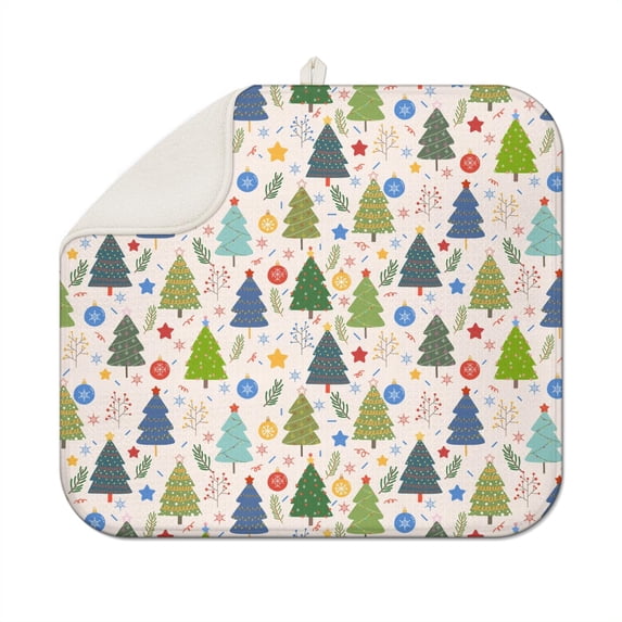 Christmas Dish Drying Mat 16x18 Inch, Ultra Absorbent Microfiber Dish Rack Pad Drainer Mat for Kitchen Counter, Coffee Bar, Festive Holiday Decor.