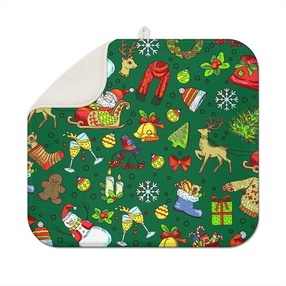 Christmas Dish Drying Mat 16x18 Inch, Ultra Absorbent Microfiber Dish Rack Pad Drainer Mat for Kitchen Counter, Coffee Bar, Festive Holiday Decor.