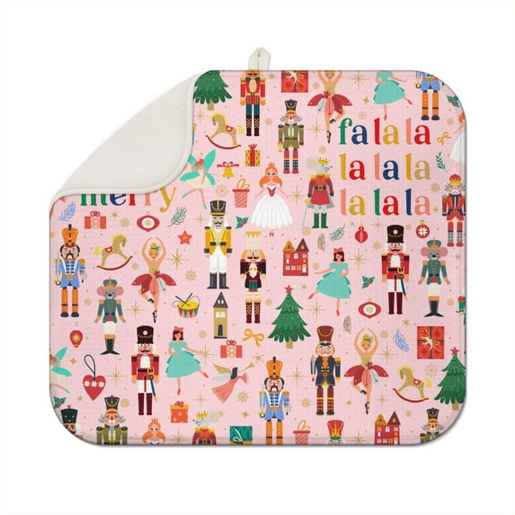 Christmas Dish Drying Mat 16x18 Inch, Ultra Absorbent Microfiber Dish Rack Pad Drainer Mat for Kitchen Counter, Coffee Bar, Festive Holiday Decor.