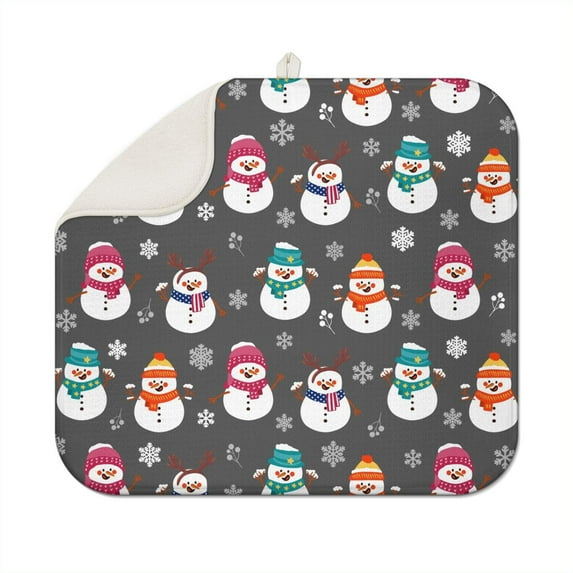 Christmas Dish Drying Mat 16x18 Inch, Ultra Absorbent Microfiber Dish Rack Pad Drainer Mat for Kitchen Counter, Coffee Bar, Festive Holiday Decor.
