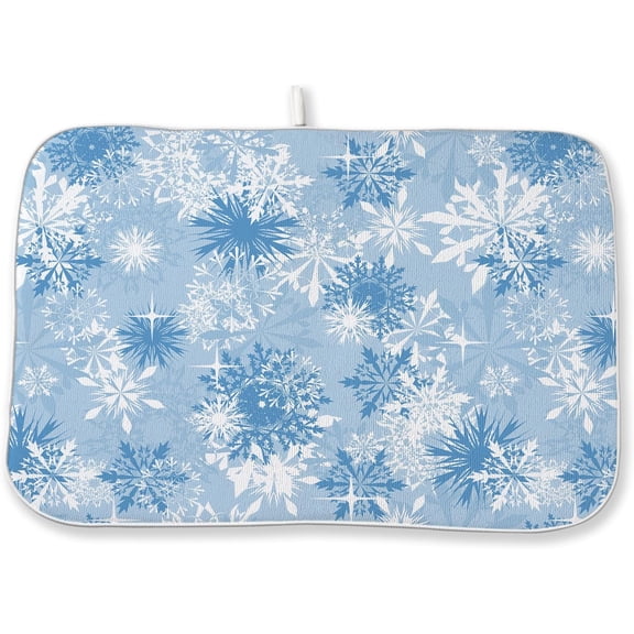 Christmas Dish Drying Mat 18x24 Inch Blue White Snowflake Winter Drying Mat Winter Xmas Holiday Absorbent Dish Drying Pad Dish Rack Drainer Mats for Kitchen Dining Counter