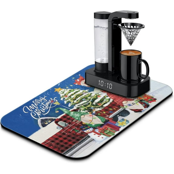 Christmas Dish Drying Mat 19x12in,Christmas Drying Mat for Kitchen Counter,Absorbent Hide Stain Anti-Slip Coffee Bar Accessories Fit Under Coffee Machine Mat,Dish Drying Mats for Kitchen