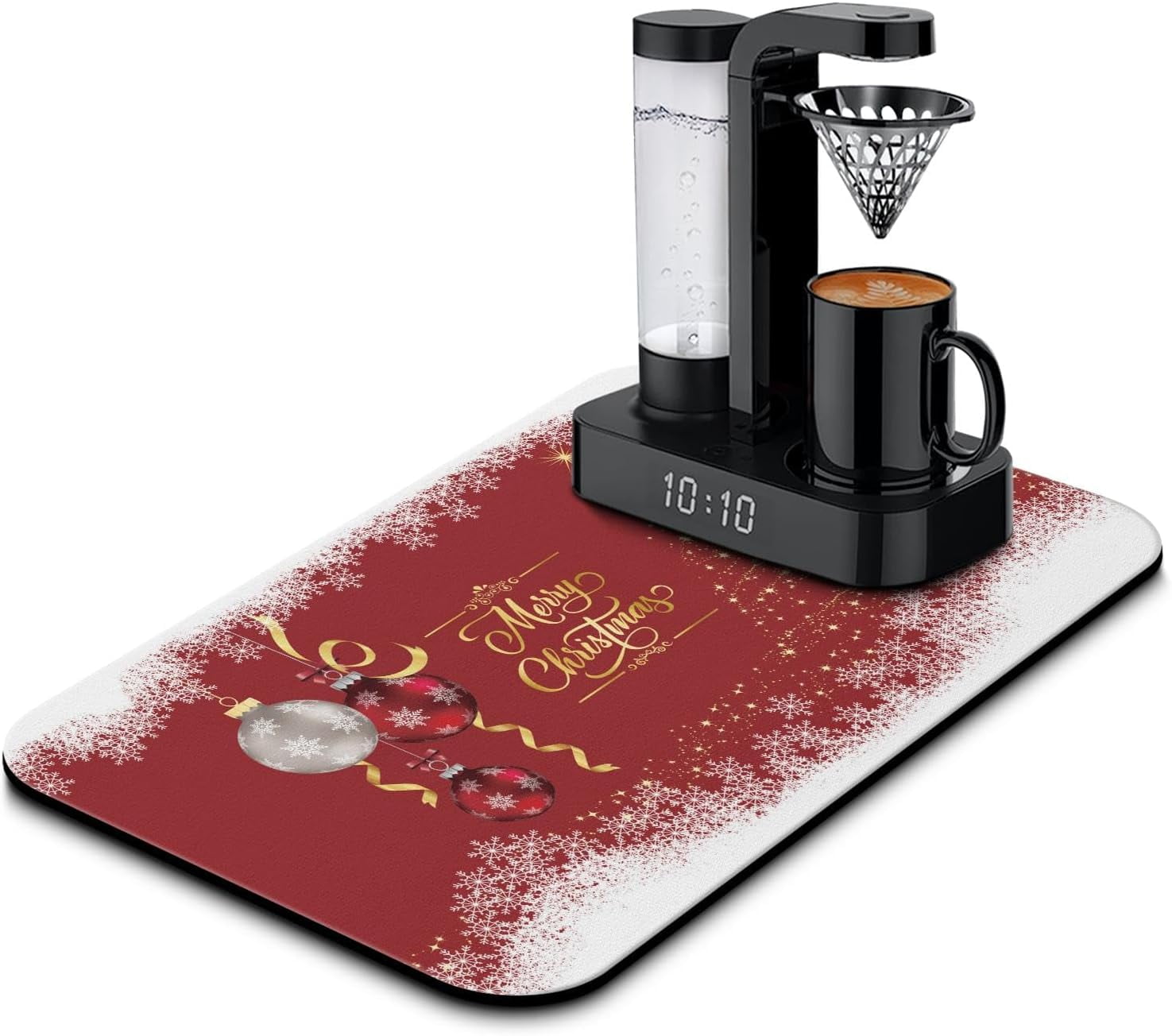 Christmas Dish Drying Mat 19x12in,Christmas Drying Mat for Kitchen Counter,Absorbent Hide Stain Anti-Slip Coffee Bar Accessories Fit Under Coffee Machine Mat,Dish Drying Mats for Kitchen