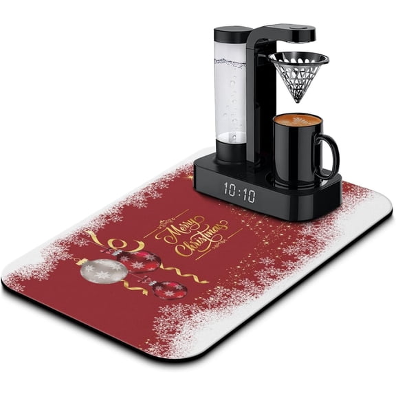 Christmas Dish Drying Mat 19x12in,Christmas Drying Mat for Kitchen Counter,Absorbent Hide Stain Anti-Slip Coffee Bar Accessories Fit Under Coffee Machine Mat,Dish Drying Mats for Kitchen