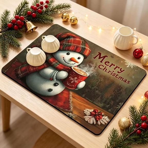 Christmas Dish Drying Mat 24x16 Inch, Absorbent Microfiber Dish Drainer Pad, Foldable Non Slip Drying Mat, Holiday Kitchen Decor for Countertops