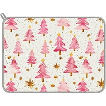 Christmas Dish Drying Mat Dots Pink Xmas Tree Absorbent Dish Drainer Protector Pad Winter Dry Mat for Kitchen Countertop Tableware Decor, 18 x 24 Inch