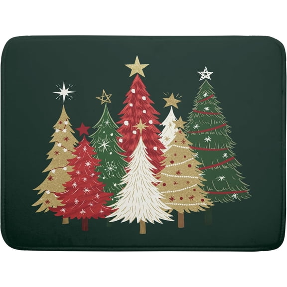 Christmas Dish Drying Mat for Kitchen Counter 18x24 Forest Green Winter Xmas Tree Print Holiday Reversible Microfiber Drying Mats Kitchen Countertop Protector Dishes Drainer Rack Pad