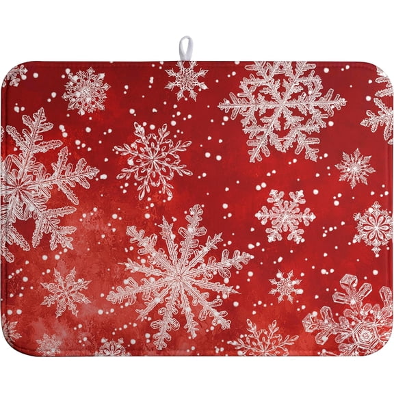 Christmas Dish Drying Mat for Kitchen Counter 18x24 Inch Red Snowflake Xmas Drying Pad Winter Holiday Dish Draining Mat Absorbent Microfiber Dish Drainer Rack Mat for Coffee Bar Kitchen