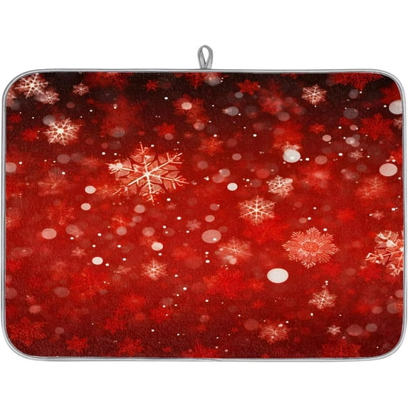 Christmas Dish Drying Mat for Kitchen Countertop, Xmas Snowflake Drying Mat 18x24 Inch Absorbent Dish Drainer Mats for Under Rack, Dish Drying Pad for Home Coffee Bar Decor