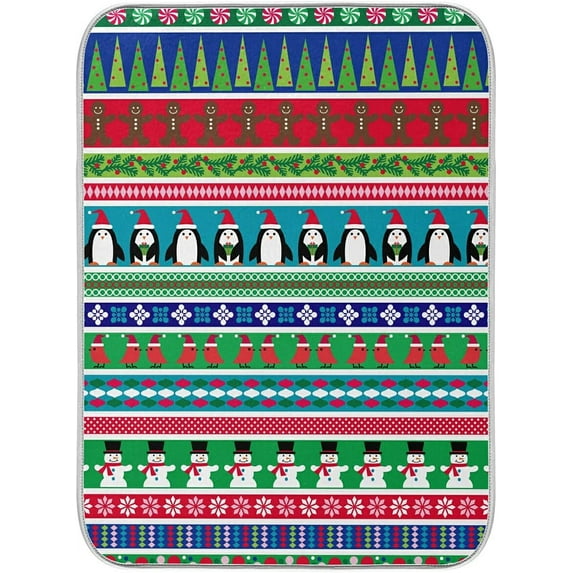 Christmas Dish Drying Mat Snowman Snowflake Penguin Gingerbread Xmas Tree Microfiber Absorbent Drying Pad Heat Resistant Kitchen Countertop Island Protector Stovetop Cover 18" × 24" Holiday Gif