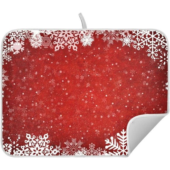 Christmas Dish Drying Mat Snowy Christmas Dish Drainer Mat for Kitchen Counter 16 x 18 Inch Winter Absorbent Microfiber Dishes Pad