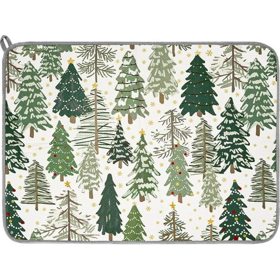 Christmas Dish Drying Mat Xmas Tree Absorbent Dish Drainer Protector Pad Forest Woodland Dry Mat Dish Drainer Mat for Kitchen Countertop Tableware Decor, 18 x 24 Inch, AD2665