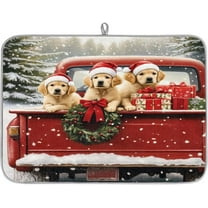 Christmas Dish Drying Mat for Kitchen Counter, Xmas Red Truck Dog Dish Drainer Mat Absorbent Non Slip Drying Mats Pad Coffee Bar Mat, 18x24 in