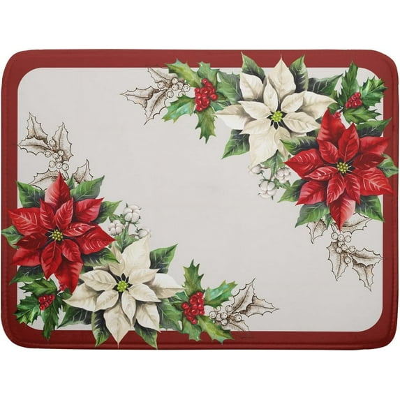 Christmas Dish Drying Mats for Kitchen Counter 18×24 Inch Red White Poinsettia Christmas Flower Large Microfiber Drying Mat Kitchen Accessories Dish Rack Mat Drainer Pad Washable Absorbent