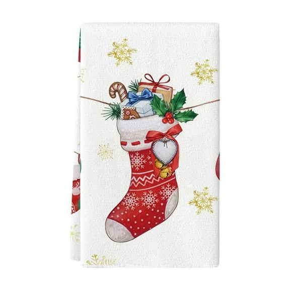 Christmas Dish Towel Set of 1 - 23x16 inch Absorbent Microfiber Kitchen Towel, Holiday Printed Tea Towel for Decor & Gift