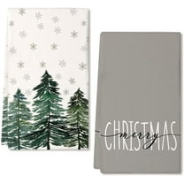 Christmas Dish Towels for Christmas Decor Green Xmas Tree Kitchen Towels 18x26 Inch Noel Grey Snowflake Washcloths Seasonal Merry Christmas Hand Towel for Bathroom Set of 2