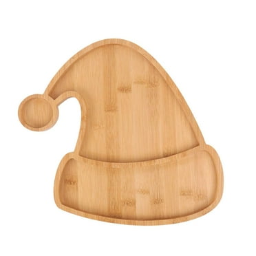 Christmas Dishes Wooden Serving Tray, Santa Hat Shape Sushi Plate Tray for Restaurant and Home