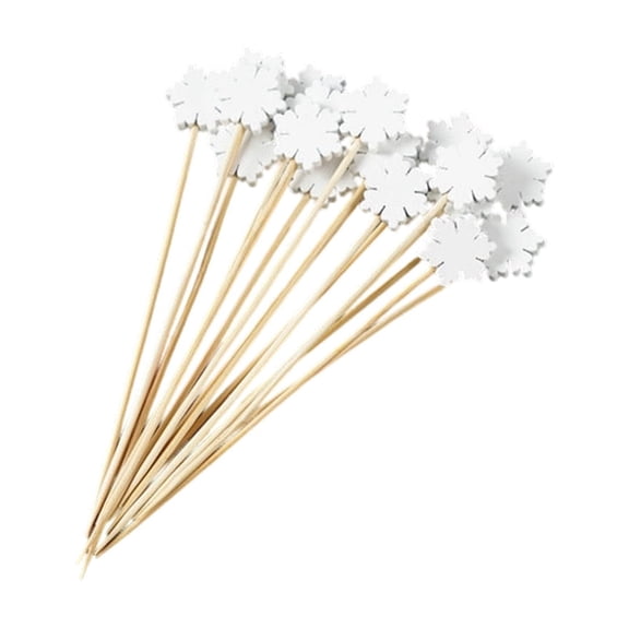 Christmas Disposable Fruit Picks, 100pcs White Bamboo Sticks with Christmas Tree & Snowflake Design, Party Cupcake Toppers, Holiday Food Decoration Supplies