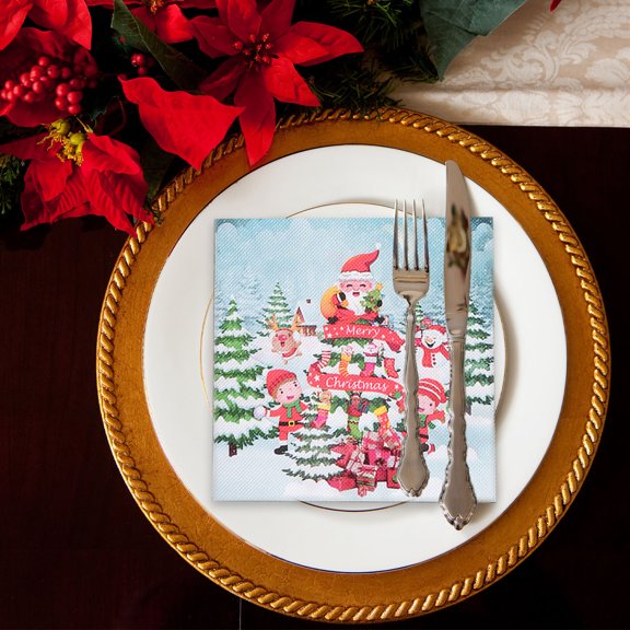 Christmas Disposable Napkins 6.5x6.5 Inch – 20 Count Biodegradable Holiday Paper Napkins with Multicolor Snowman Santa Designs for Party Tableware Supplies Clearance