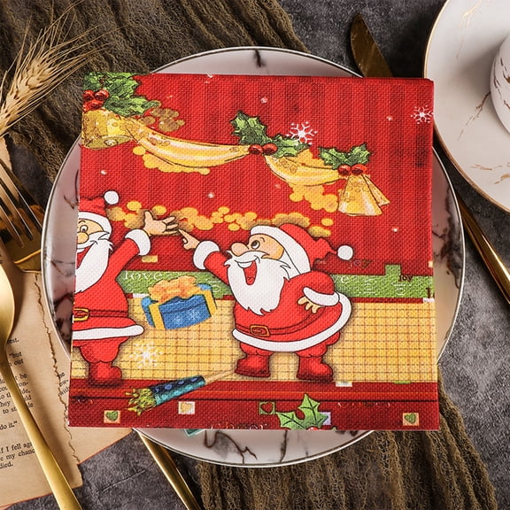 Christmas Disposable Napkins 6.5x6.5 Inch – 20 Count Biodegradable Holiday Paper Napkins with Multicolor Snowman Santa Designs for Party Tableware Supplies