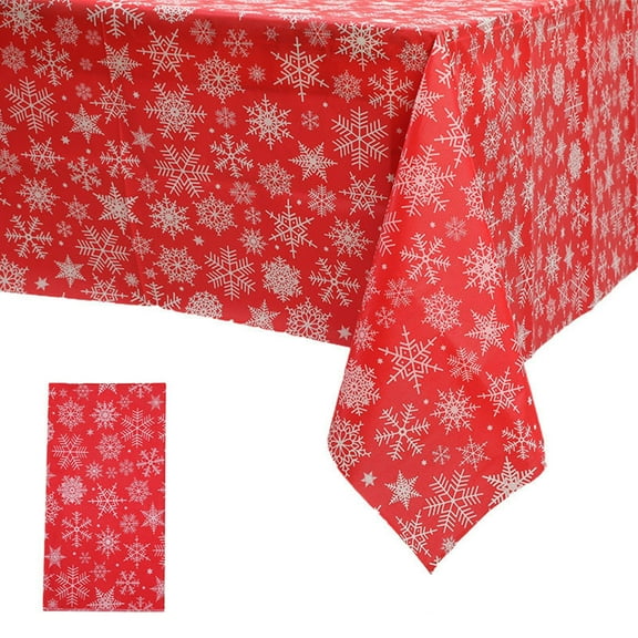 Christmas Disposable Tablecloth, Holiday Party Tablecloth, Waterproof Oilproof Red Snowflake Table Cover, 137x274cm Large Size, Durable PE Plastic, Easy Cleanup, Outdoor Indoor Use