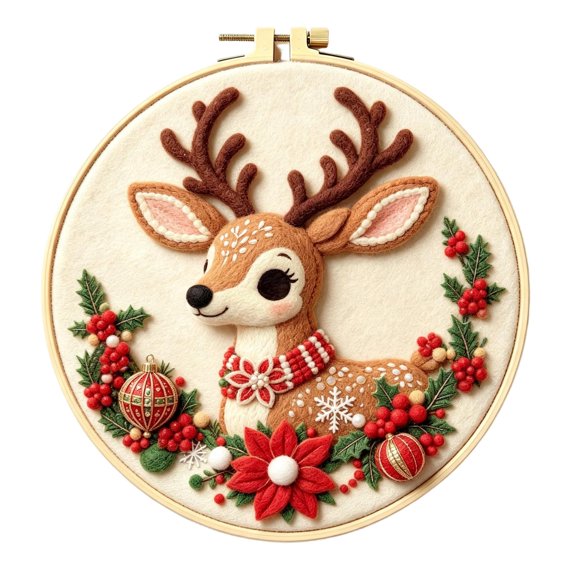 Christmas Diy Felt Punch Needle Kit with 3D Sticker Art, Creative Holiday Craft Set for Family Engaging, Festive Decor Gift Kit for All Ages and Adults