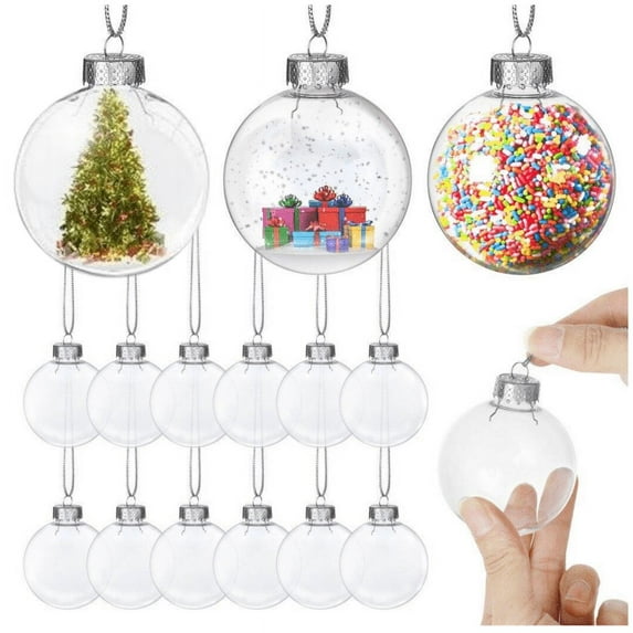 Christmas Diy Ornaments,Clear Plastic Ornament Balls,2.36inch Fillable Clear Plastic Ornaments Balls,Clear Plastic Ornaments for Christmas Tree Decor - 12 PCS