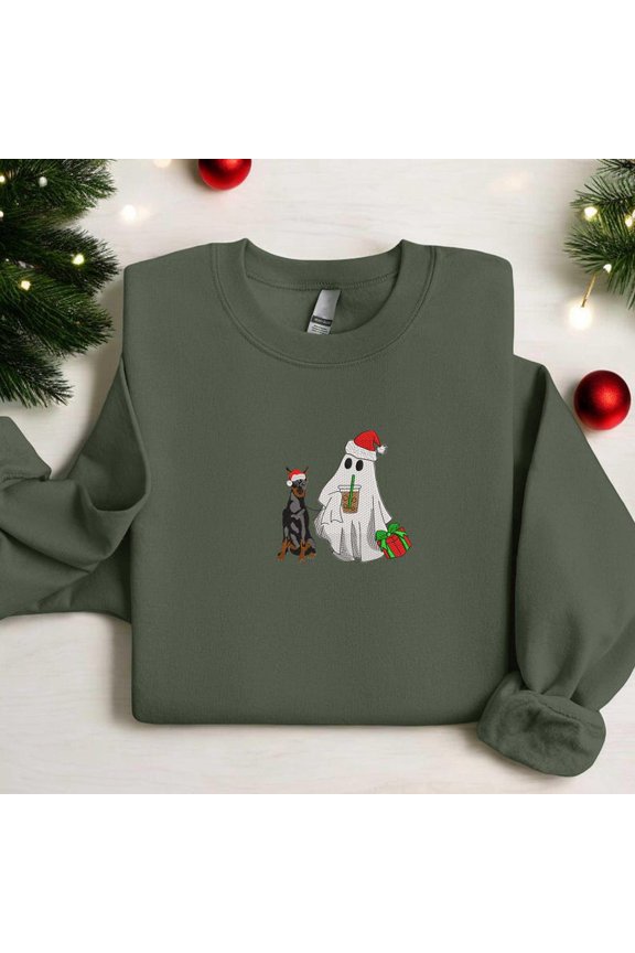 Christmas Dobermann Dog Embroidered Sweatshirt