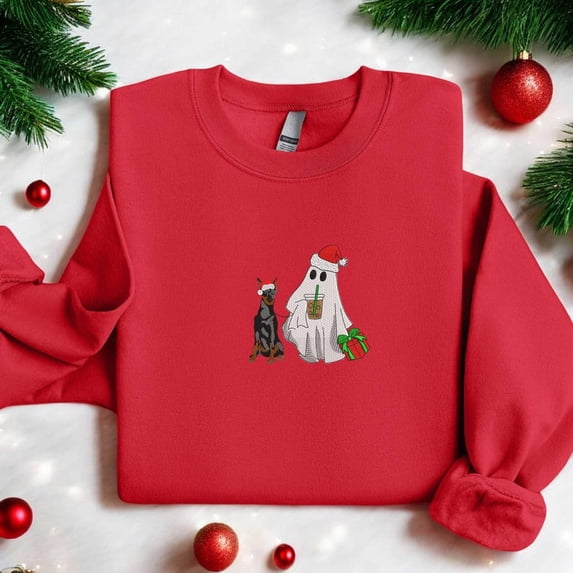 Christmas Dobermann Dog Embroidered Sweatshirt