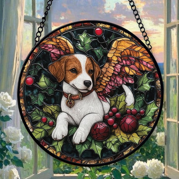 Christmas Dog Angel 1 Stained Glass Window Hanging, Xmas Hanging Ornament, Gift for Mom, Valentine Ornament Gift, Festival Gift Ornament, Keepsake 2025