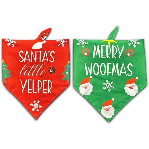 Christmas Dog Bandanas, 2 Pack Christmas Tree Santa Claus Dog Scarf for Boy Girl, Durable Bandanas for Medium Large Dogs, Christmas Dog Bandana Funny, Xmas Gifts for Dog Owners
