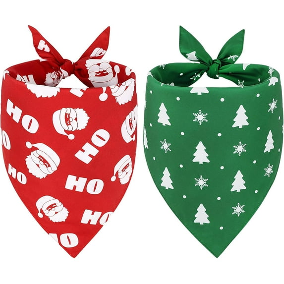 Christmas Dog Bandanas, 2PCS Santa Claus and Christmas Tree Double-Layer Dog Scarf for Small Dogs and Large Cats, Funny Christmas Dog Costumes for Holiday, Photo Prop, Parties (S, Red & Green)